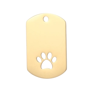 Polished gold rectangular titanium steel pet tag with hollowed cat paw cutout design