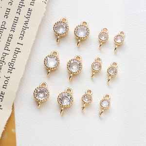 Gold-plated round heart charms with cubic zirconia for DIY jewelry making and earrings