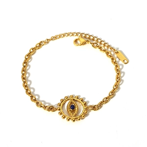 Collier en acier inoxydable plaqué or 18K avec pendentif œil bleu et fermoir mousqueton