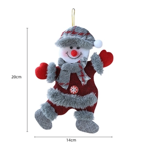 Detailed size view of the 20cm plush Christmas snowman hanging ornament with fabric texture