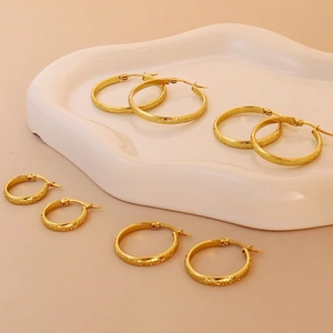 18K gold plated stainless steel hoop earrings with dragon scale texture in various sizes