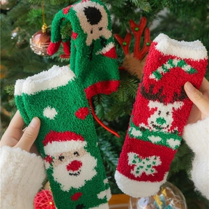 Chaussettes de Noël épaisses en polaire corail avec motifs Père Noël et renne de fête