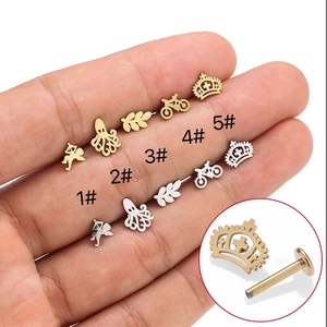 Bijou Piercing Lèvre Labret Filetage Interne Acier Inoxydable 316L Cartilage Oreille Couronne Poulpe Feuille Vélo Unisexe