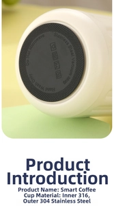 Detailed view of the non-slip rubber base of the 316 stainless steel smart coffee cup