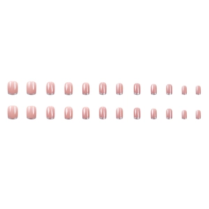 French nude press-on nails with silver glitter tips, short style 24pcs set for women