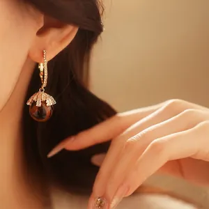 Zircon leopard print sphere earrings with gold plating for a vintage luxury jewelry look