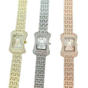 Luxury square women's quartz watch set with rhinestones in gold, silver, and rose gold