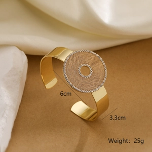 Detail view of 18K gold plated cuff bracelet with pave zircons and size specifications
