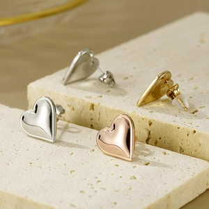 Minimalist 18K gold plated heart stud earrings set in silver and rose gold colors