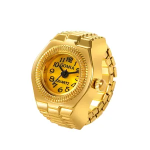 Detailed close-up of a gold-tone rivet heart ring watch featuring a yellow quartz dial