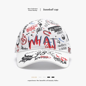 Streetwear Graffiti Print Cotton Baseball Cap Adjustable Sun Protection Peaked Hat For Men Women Casual Fashion