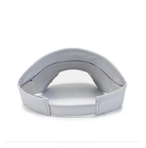 Rear view of light grey visor hat showing adjustable buckle strap and breathable fabric texture