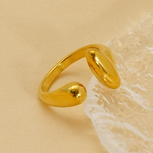 French style 18K gold plated stainless steel irregular double teardrop open ring