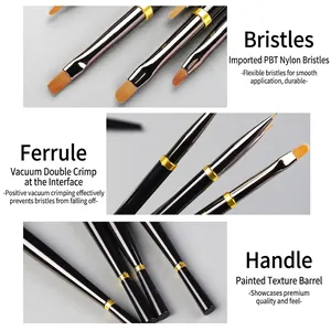 Professional nail art brush set with durable PBT nylon bristles and lacquered handles