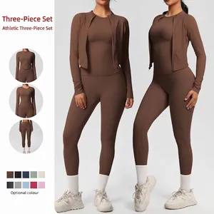 Ensemble de Yoga Femmes Top And Bottom Sensation Peau Nue Gratté Compression Fitness Course Sportswear Veste Zippée Top Leggings