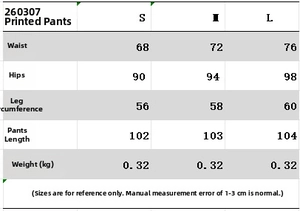 Size chart detail for embroidered flare pants and long sleeve hoodie tracksuit set