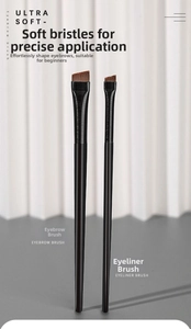 Detail of professional angled brow brush and fine eyeliner brush with soft synthetic bristles