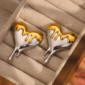 Two-tone heart stud earrings in 18K gold and silver plated stainless steel