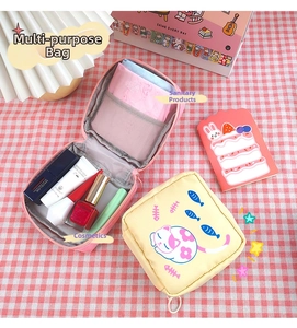 Cute cartoon sanitary napkin storage bag with inner compartments for cosmetics