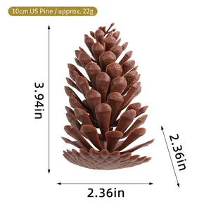 Detailed size chart of brown artificial pine cone showing 10cm height and 6cm diameter