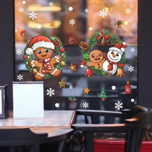 Christmas gingerbread man and snowman static window stickers for festive home decoration