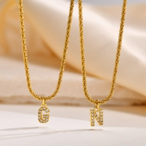 Initial Letter Pendant Necklace Women Paved Zircon Stainless Steel Snowflake Chain Personalized Alphabet Jewelry