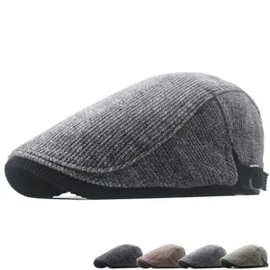 Winter striped newspaper boy hat with warm fleece lining and adjustable metal side buckle