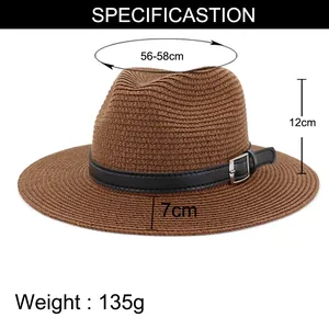 Size chart showing 56-58cm head circumference for the white straw sun hat with measurements