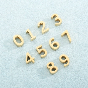 Polished gold 0-9 number pendant set in titanium steel for custom necklace jewelry