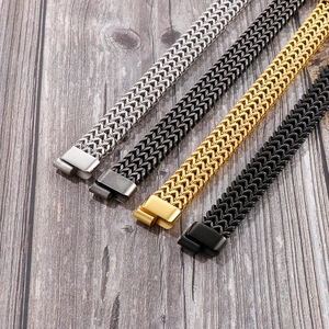 Detail of four-color braided stainless steel wheat chain bracelets with metal clasp