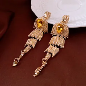 Boucles D'oreilles Pendantes Vintage À Pampilles En Alliage Strass Künstliche Perle Avec Tige En Argent Sterling 925 Pour Femmes