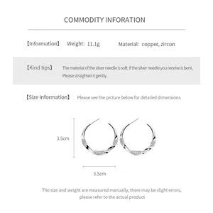 Detailed sizing and specifications chart for 18K gold plated C-shaped zircon earrings