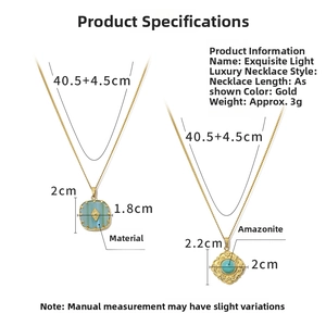 Detailed size chart for blue natural stone and acetate geometric pendant necklaces