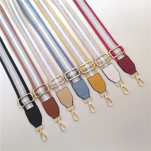 Adjustable woven straps with glitter thread and gold swivel hooks in seven colors
