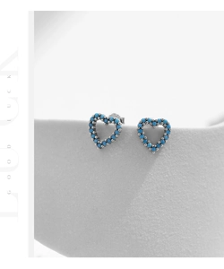 Détails des boucles d'oreilles cœur évidé en argent S925 avec perles turquoise bleu