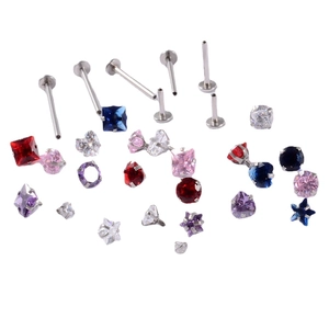 Set of stainless steel body jewelry with colorful heart and star shaped zircon stones