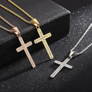 Minimalist stainless steel cross necklaces in gold, rose gold and silver with rhinestones
