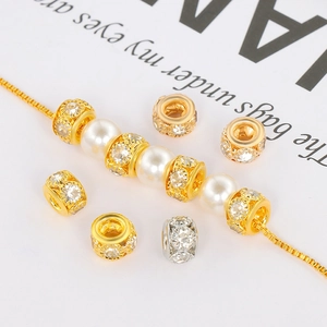 Perline Distanziatrici In Rame Placcato Oro Con Strass Foro Grande Ruota Rotonda Cava Per Creazione Di Gioielli Fai Da Te Accessori