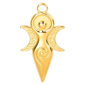 18k gold plated stainless steel triple moon goddess pendant with spiral design