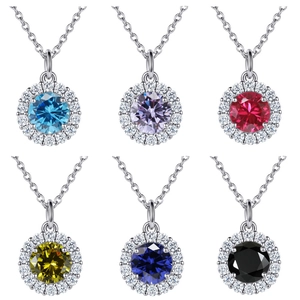 S925 sterling silver colorful gemstone necklaces in various colors with round pendants