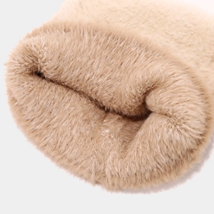 Chic cat ear knit beanie in warm camel faux fur with a thick gradient winter texture