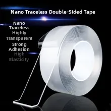 Close-up of highly transparent nano double-sided adhesive tape with high elasticity