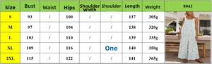 Size guide table for women's polyester jumpsuit showing bust and length measurements