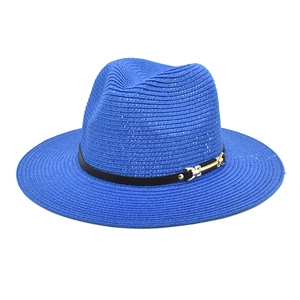 Straw Fedora Hat Wide Brim Panama Sun Beach Summer Travel Jazz Cap Breathable With Black Band Gold Buckle For Women Men