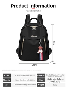 Waterproof Oxford fabric backpack size chart and technical product dimensions
