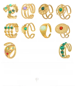 Detailed chart of 18K gold plated stainless steel rings with natural stone weights