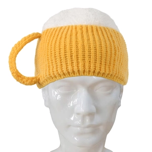 Creative Beer Mug Shaped Knit Hat Novelty Yellow White Thick Yarn Warm Winter Beanie For Party Festival Unisex Costume Hat