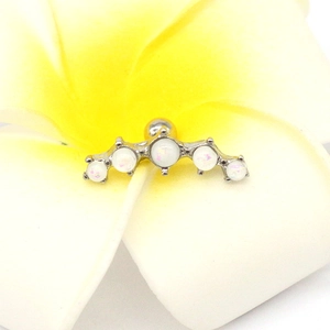 Sparkling white opal curved cluster earring studs in polished stainless steel for women