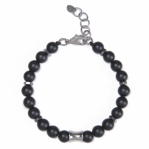 Bracelet Perles Homme Acier Inoxydable Pierre Naturelle Mate Pierre De Lave Ajustable Bijoux Géométriques Mode