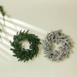 Artificial 40cm PE Norbe pine Christmas wreaths in green and flocked white snowy styles